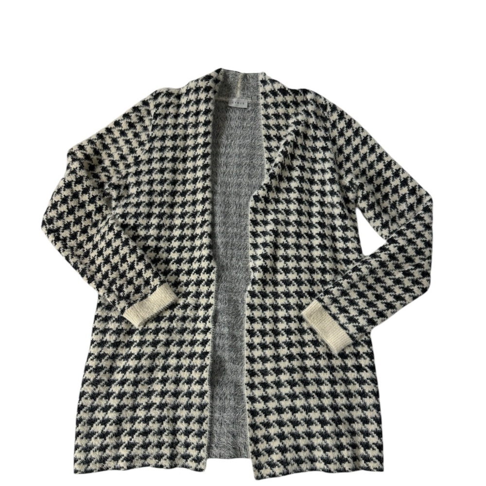 Cyrus Black and White Houndstooth Sweater Large Cardigan